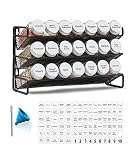 SpaceAid Spice Rack Organizer with 21 Spice Jars, 386 Spice Labels, Chalk Marker and Funnel Set for Cabinet, Countertop, Pantry, Cupboard or Door & Wall Mount - 21 Jars, 13.4' W × 9' H, White