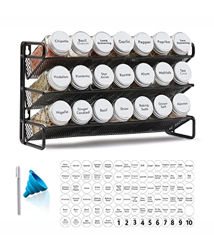 Image of SpaceAid Spice Rack Organizer with 21 Spice Jars, 386 Spice Labels, Chalk Marker and Funnel Set for Cabinet, Countertop, Pantry, Cupboard or Door & Wall Mount - 21 Jars, 13.4 inch W x 9 inch H, White