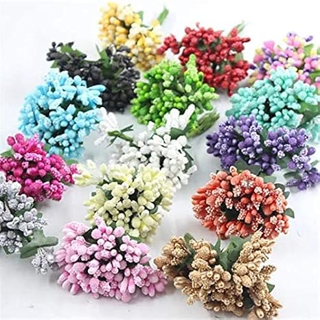12Pcs Mini Artificial Stamen Bud Bouquet Leaf Flower for Home Garden Wedding Car Corsage Decoration Box Crafts Supplies for Wedding Dance Party Decor Bridal Prom Accessories 1025(Color:7)