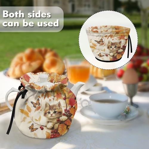 Image of Xoenoiee Fall Leaf Tea Cozy Tea Cosy for Teapots Keep Warm Cat Butterfly Teapot Cover Insulated Kettle Cover for Home Kitchen Table Decor