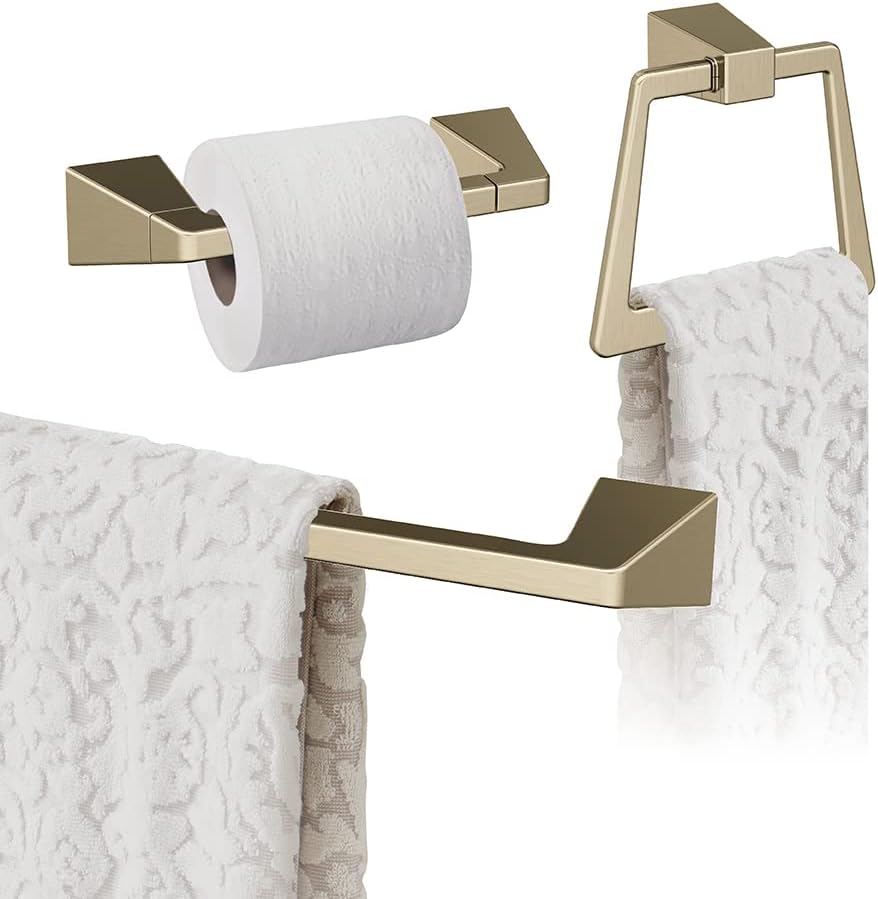 Amerock | Golden Champagne | Blackrock | Towel Bar | 18 inch (457 mm) | 3 Piece | Bathroom Accessories Set