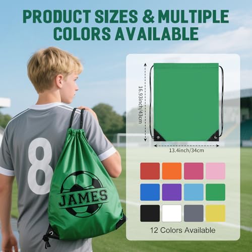 Custom Drawstring Backpacks, Bulk Personalized Drawstring Sports Bags with Soccer Monograms for Gym Beach Climb Trips Party Team Events- 13.4x17Inch,12 Colors2