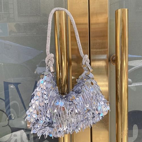 Sequin Purse Sparkly Tassel Sequin Purse Y2K Underarm Shoulder Bag Zipper Trendy Ideal Gifts for Women Girls2