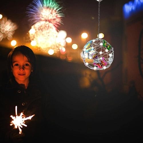 Miniatura 2 de Jardín colgante luz solar redonda bola luz con mariposa con lámpara de tejer impermeable decoración jardín decoración decorativa luz nocturna