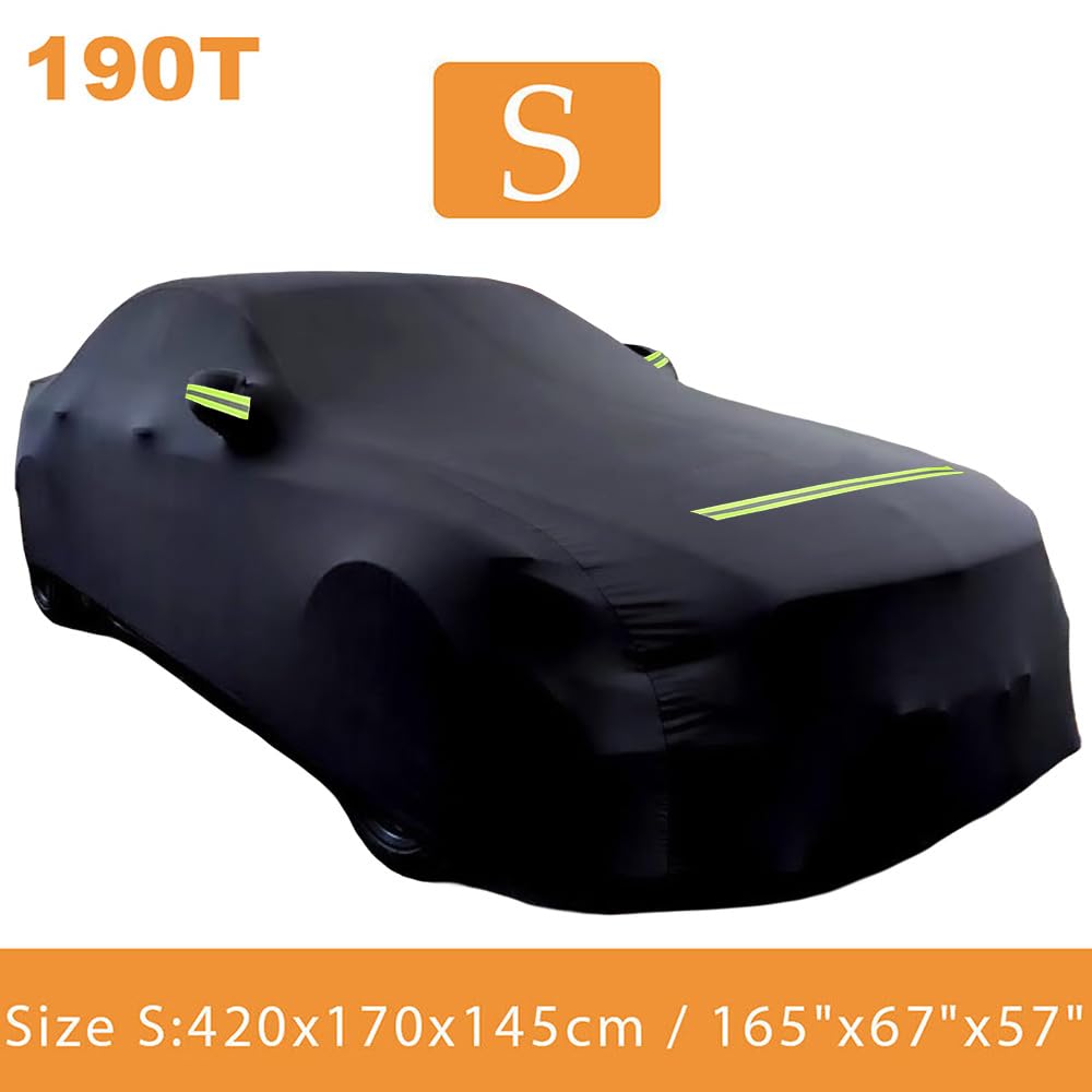Autoabdeckung Winter Vollgarage Auto Abdeckplane Staubdicht Wasserdicht Autohülle Autoplane Schwarz Car Cover Sedan Autohülle für 420-530 (420×170×145cm)
