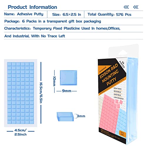 Mounting Putty - 288Pcs Super Strength Adhesive Sticky Putty, 3 Colors Mounting Tacky Putty, Removable& Reusable Mounting Poster Tacky Putty For Home, Office (Blue, Pink, Beige) #TOP1