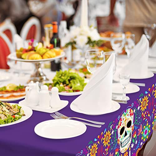 죽은 자의 날 파티 일회용 식탁보 플라스틱 설탕 해골 테이블 커버 Dia De Los Muertos 파티 장식용 137.2 x 274.3cm(54 x 108인치) 3팩 죽은 자의 날 파티용 — 사진 5