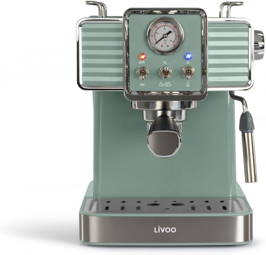 LIVOO | Macchina da caffè espresso | DOD174V - 15 Bars, Riscaldatore Thermoblock | Ugello Vapore per Cappuccino, Latte Calda | Look Retro Verde, 1350W LIVOO | Macchina da caffè espresso | DOD174V - 15 Bars, Riscaldatore Thermoblock | Ugello Vapore per Cappuccino, Latte Calda | Look Retro Verde, 1350W