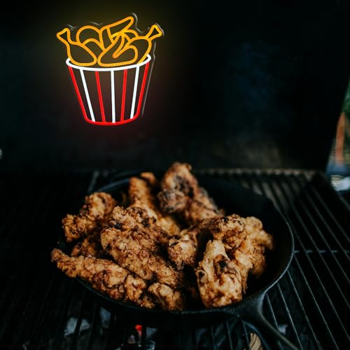 Image of Deep-Fried Chicken Neon Light Sign Chicken Bucket LED Sign inch13.4x12.8 inchFake Food Model Bright Lamp for Fast Food Shop Restaurant Kitchen Home Party Decoration Display Photography Props