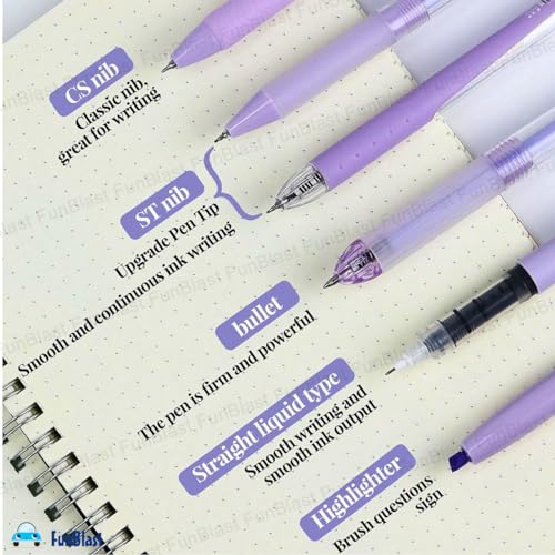 Image of FunBlast Gel Pens for Writing, 5 Pcs Gel Pen & 1 Pcs Highlighter Pen, with Comfortable Grip for Smooth Writing, Kawaii Pens, Stationery for School & Office (Blue Ink) (Purple)