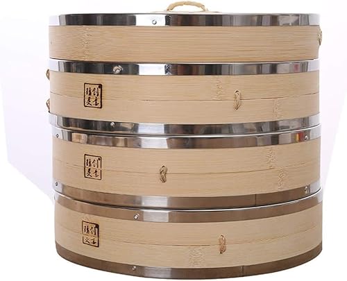 2 Tier Kitchen Bamboo Steamer Basket 10 inch Rice Steamer Dumpling Steamer for Asian Cooking Buns Dumplings Vegetables Fish Rice with Cover