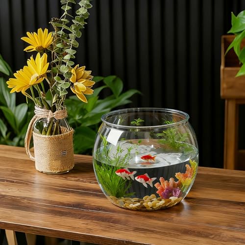 Image of Geelin 1.5 Gallon Plastic Fish Tank Large Bowl Shatterproof with Crystal Clear Clarity for Terrarium, Flower Vase Centerpiece Gift for Fish Lovers (Round)
