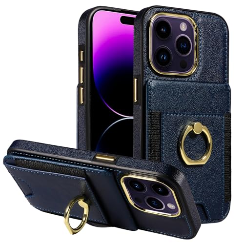 S. Tedazo for iPhone 15 Pro Wallet Case with Credit Card Holder and 360° Rotation Ring Stand, RFID Block Flip Leather Shockproof Cover for iPhone 15 Pro-Blue by S. Tedazo - Used condition - US$16.99