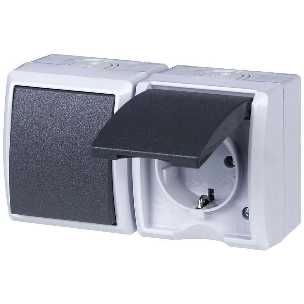 Rev Ritter 0510231777, Presa elettrica con interruttore deviatore, IP44, montaggio soprapiano