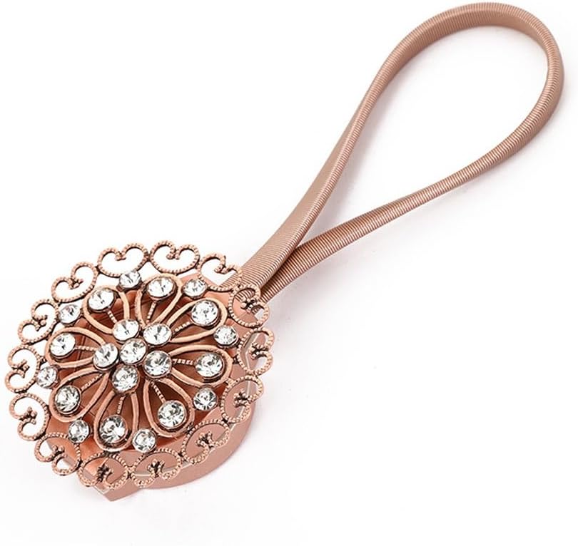 FMURY Non Perforated Curtain Rope Spring Vintage Diamond Curtain Magnet Buckle Curtain Rope Strap