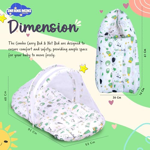 Image of Baby Bedding Set for New Born Baby Sleeping Bag, Mosquito Net Bed Suitable Upto 6 Months Babies (Panda Green)