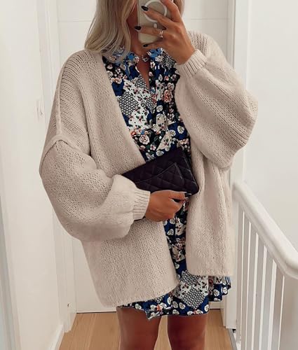 Image of PRETTYGARDEN Womens Oversized Cardigan Sweaters 2026 Fall Long Lantern Sleeve Knit Open Front Lightweight Sweater