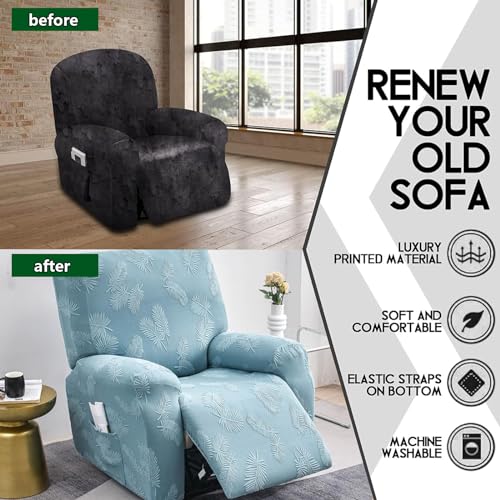 Funda para sillón reclinable elástica de jacquard verde con bolsillos 8