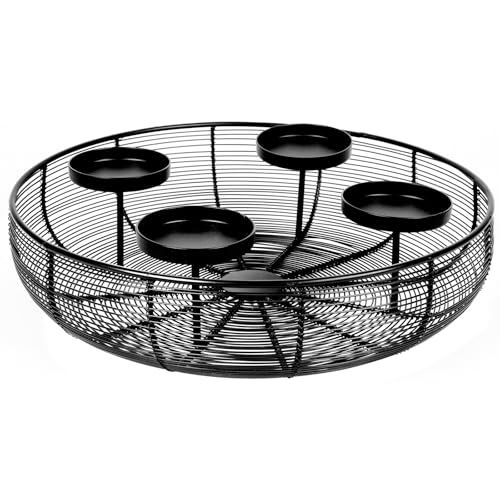BURI Adventskranz Metallschale Schwarz Ø 36 cm | Moderner Adventskranz aus...
