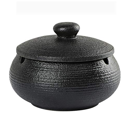 ZriEy Retro Porte-Cendres de Table en Poterie Grossière Avec Couvercle, Cendrier Décoratif en Céramique Haut de Gamme Pour Accessoires de Mode ou Souvenir de Voyage. (Noir) Cover