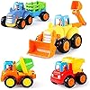GoStock Baby Spielzeugauto Spielsachen Baufahrzeuge für Kinder 12 18 Monate, Spielzeug Auto für Kleinkind ab 1 2 3 Jahre, 4 in 1 Satz – Traktor, Bulldozer, Kipper, Zementmische