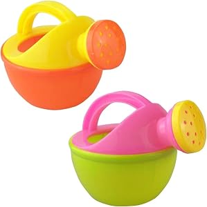 Kids Watering Can, 2Pcs Plastic Toy Watering Can for Bath & Garden, Funny Educational Gardening Tool for Children, Random Color