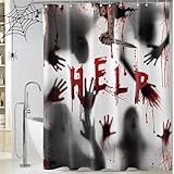 BIVINAR Halloween Horror Shower Curtain, Spooky Bloody Hand Shower Curtain, Scary Ghost Halloween Bathroom Decor, 72x72 Inch