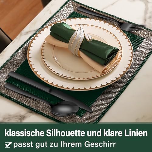 Terlulu 36 teiliges Edelstahl Besteckset mit Steakmesser Schwarz, Besteck Set 6 Personen, Elegantes Essbesteck Set mit Messer Gabel Löffel, Tafelbesteck für Haus/Party/Restaurant, Spülmaschinenfest