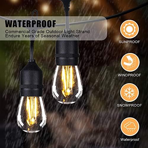 SUNTHIN Outdoor String Lights with 48FT Commercial Grade Weatherproof Strand and 16 Led Dimmable Plastic Buibs(1 Spare),CE Listed S14 String Lights for Wedding Party,Patio,Garden