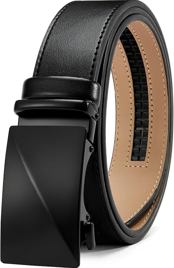 DOOPAI Men's Adjustable Ratchet Belt -White Leather Dress Belt for Men, Customizable Fit, Easy to Use, Maximum Durability