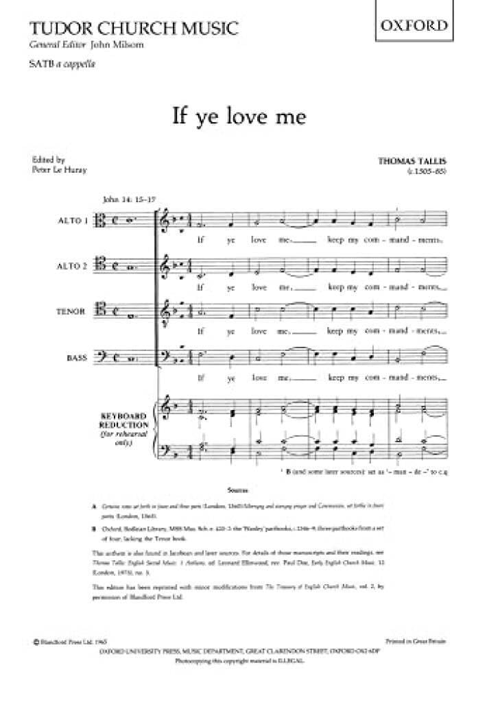If ye love me: Vocal score (Tudor Church Music)