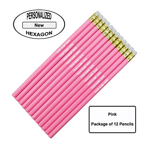Lápices personalizados hexagonales rosa paquete 12 2HB miniatura 2