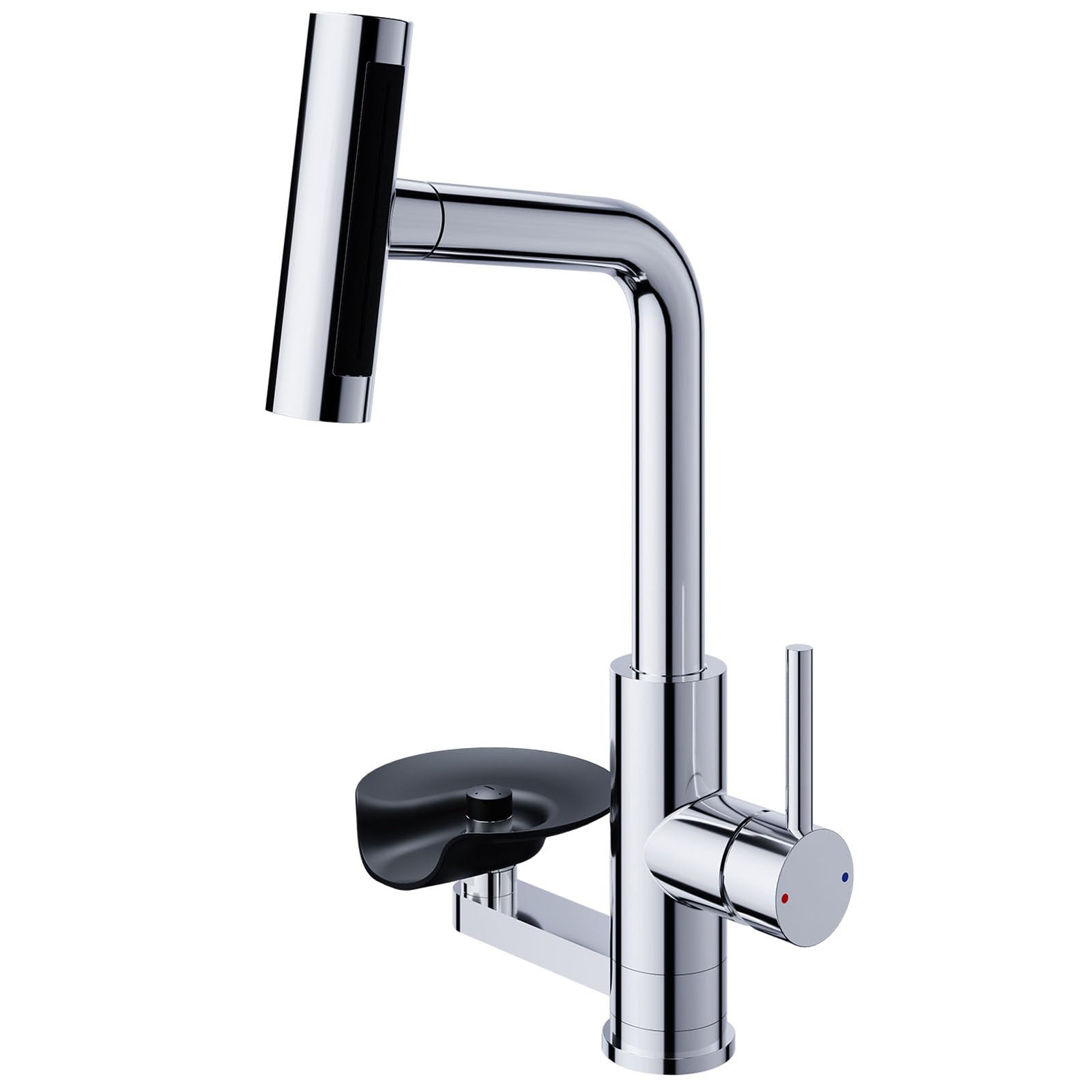 SINGSUO Waterfall Kitchen Mixer Tap 1 Hole with Pull Out Spray&Glass Rinser