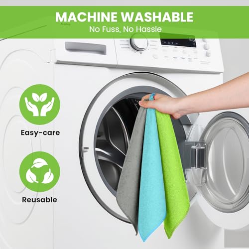 Image of 12 Pack Microfiber Cleaning Cloth, 3 Assorted Colors Cleaning Rags for Housekeeping, Colorful Reusable Microfiber Towels for Car, Kitchen, Bathroom and Household Cleaning Supplies, 11.8 inchX11.8 inch
