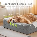 Extra Large Dog Bed - Orthopedic with Cooling Gel Memory Foam, Waterproof XL with Removable Washable Cover, 42" Dog Sofa Couch Dutch Velvet with Bone Toy, Light Gray - Image 4