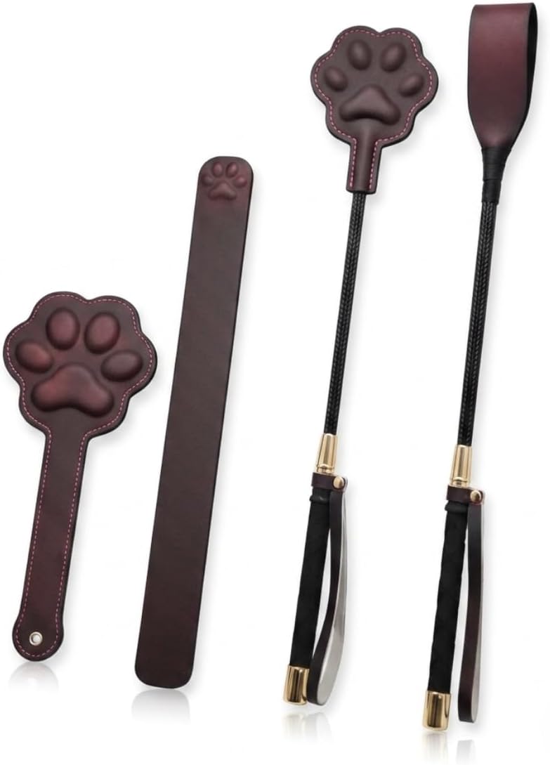 Leather Riding Crop for Adult Play, Temperature Reactive Novelty Paddle, Cat Paw Whip and Chains Interactive Handheld Riding Flogger Whip, Color Changing Surface