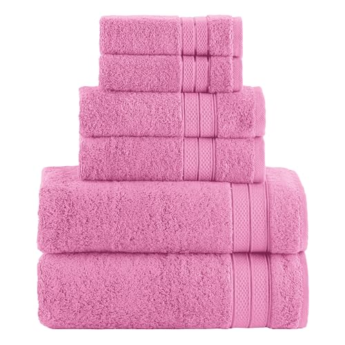 Image of Elegant Comfort Luxury 6-Piece Towel Set, Premium Soft 100% Turkish Cotton, Three Line Popcorn Design 2 Bath Towels, 2 Hand Towels and 2 Washcloths Towel Set - Quick-Drying and Absorbent, Light Pink