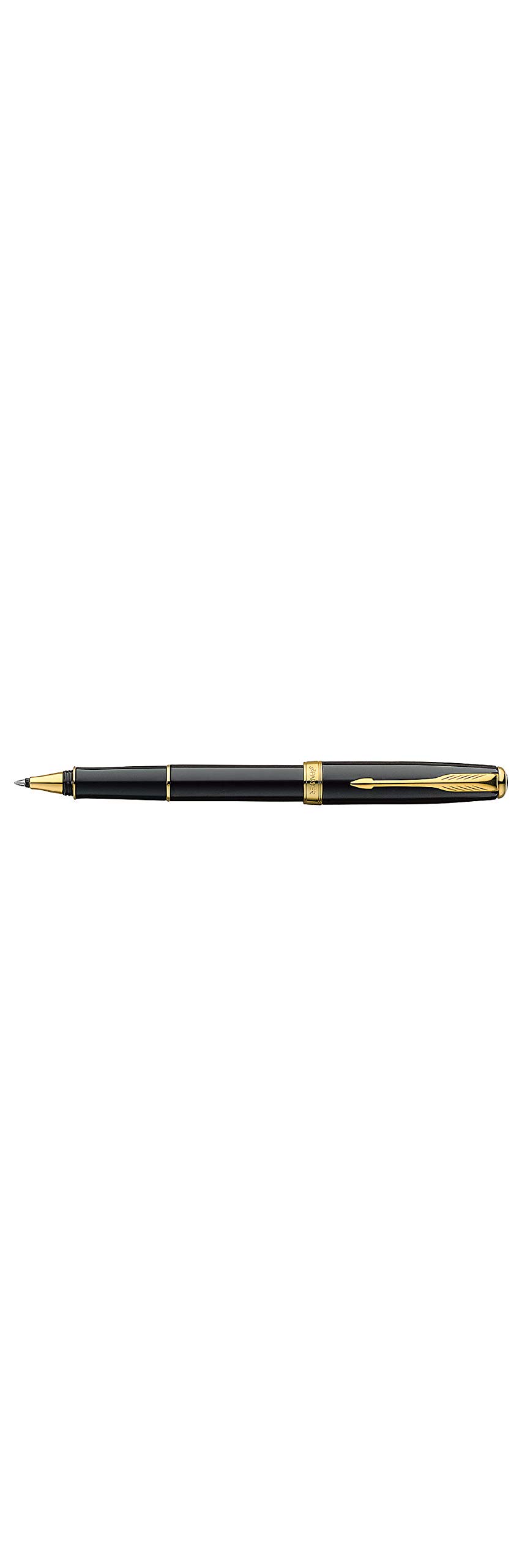 Parker Sonnet Black Lacquer Gold Trim Rollerball Pen - Gift Boxed