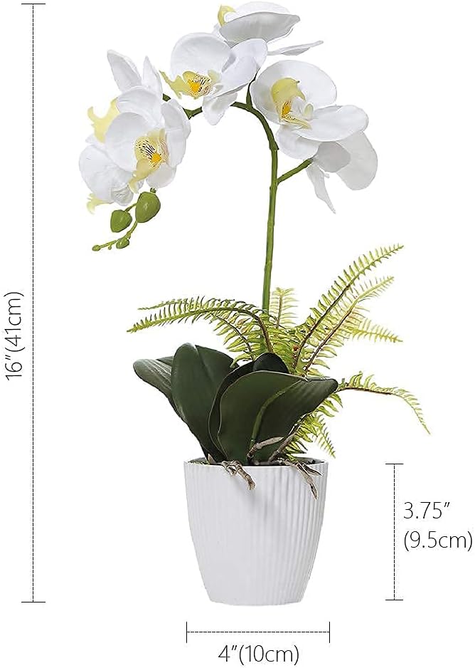 Olrla White Artificial Orchids Plant and Flowers in Pot Real Touch Faux Flowers for Home Office Decoration (Group 2)