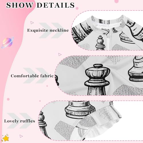 Girls One Piece Swimsuits Long Sleeve Swimsuit Zipper Bathing Suits White Chess Pattern3