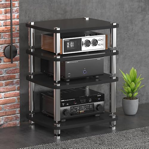 Support stéréo HiFi haut de gamme 4 niveaux et étagère audio noire