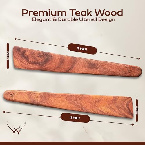 2PCS Wooden Spatula for Cooking – Premium Teak Wood Turner & Scraper Set for Cast Iron & Nonstick Cookware, Flat Egg & Pancake Flipper, Durable Heat-Resistant Kitchen Utensils by WOODLANDS USA - Used condition - Image 2