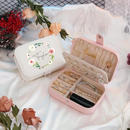 Corissy Personalized Jewelry Box for Women, Custom Travel Jewelry Case with Name and Birth Flower, Leather Jewelry Box for Rings, Earrings, Necklaces, Personalized Gifts for Women — view 4