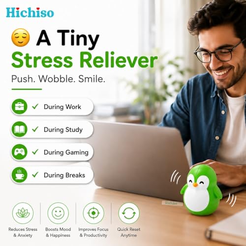 Image of Roly Poly Penguin Wobbler | Cute Self-Righting Penguin Desk Toy | Stress Relief Fidget Toy | Mini Penguin Collectible | Office Desk Decor & Gift (Emerald Green, 1 pc)