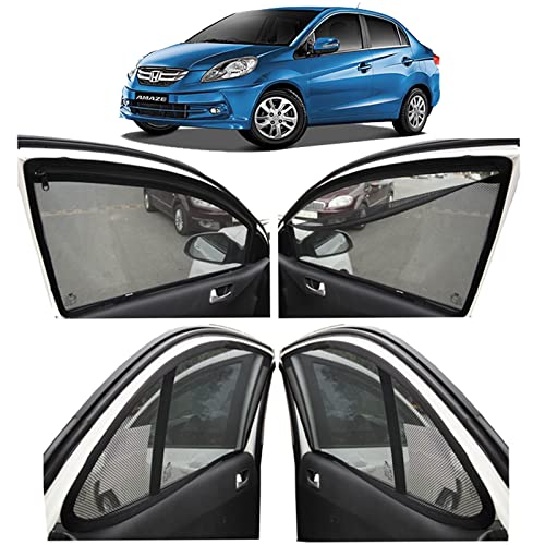Image of Autofact Magnetic Car Sunshades Compatible with Honda Amaze Old (2011 to 2017) (Set of 4) - Easy Installation, UV Protection, Keeps Car Cool (Front 2 with Zippers, Rear 2 Without Zippers)