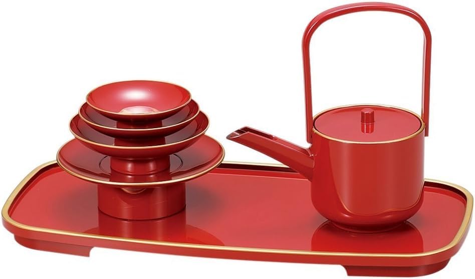 Amazon.co.jp: 山中漆器 山中塗 屠蘇器セット (小判 朱渕金塗