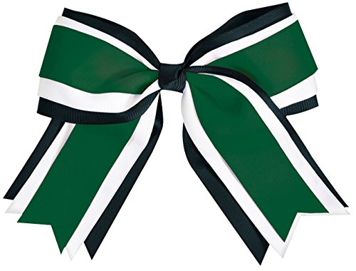 chassé Cheerleading Jumbo 3-Color Hair Bow - 3" Wide Bow Accessory for Cheerleaders with Attached Hair Tie Dark Green
