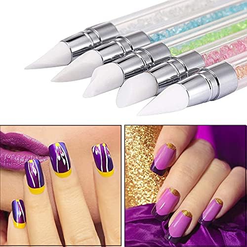 8 Pieces Nail Art Sculpture Pen Silicone Rhinestone Nail Polish Pen Nail Art DIY Decoration Tool Used for Nail Art Embossing Stylus for Painting