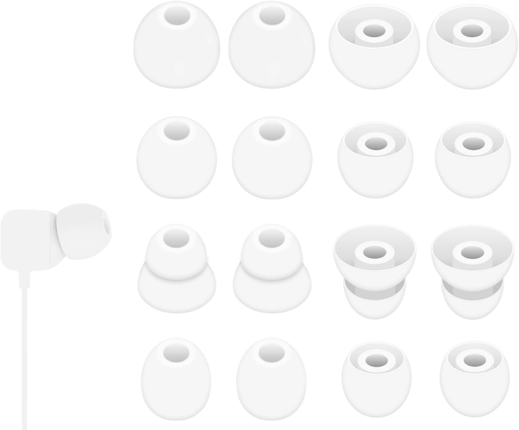 8 Pairs Powerbeats Pro Ear Tips Buds, Replacement Earbuds Tip Ear Gel Ear Plug Eartip, Noise Reduce Silicone Rubber Earbuds Eartips Wing Skin Accessories Compatible with Beats Flex/BeatsX - White