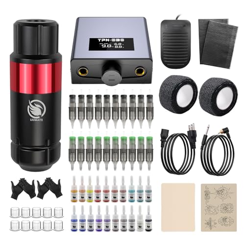LIUMATE Kit di Tatuaggi Completo, Rotativo Macchinetta Penna per Tatuaggio,
